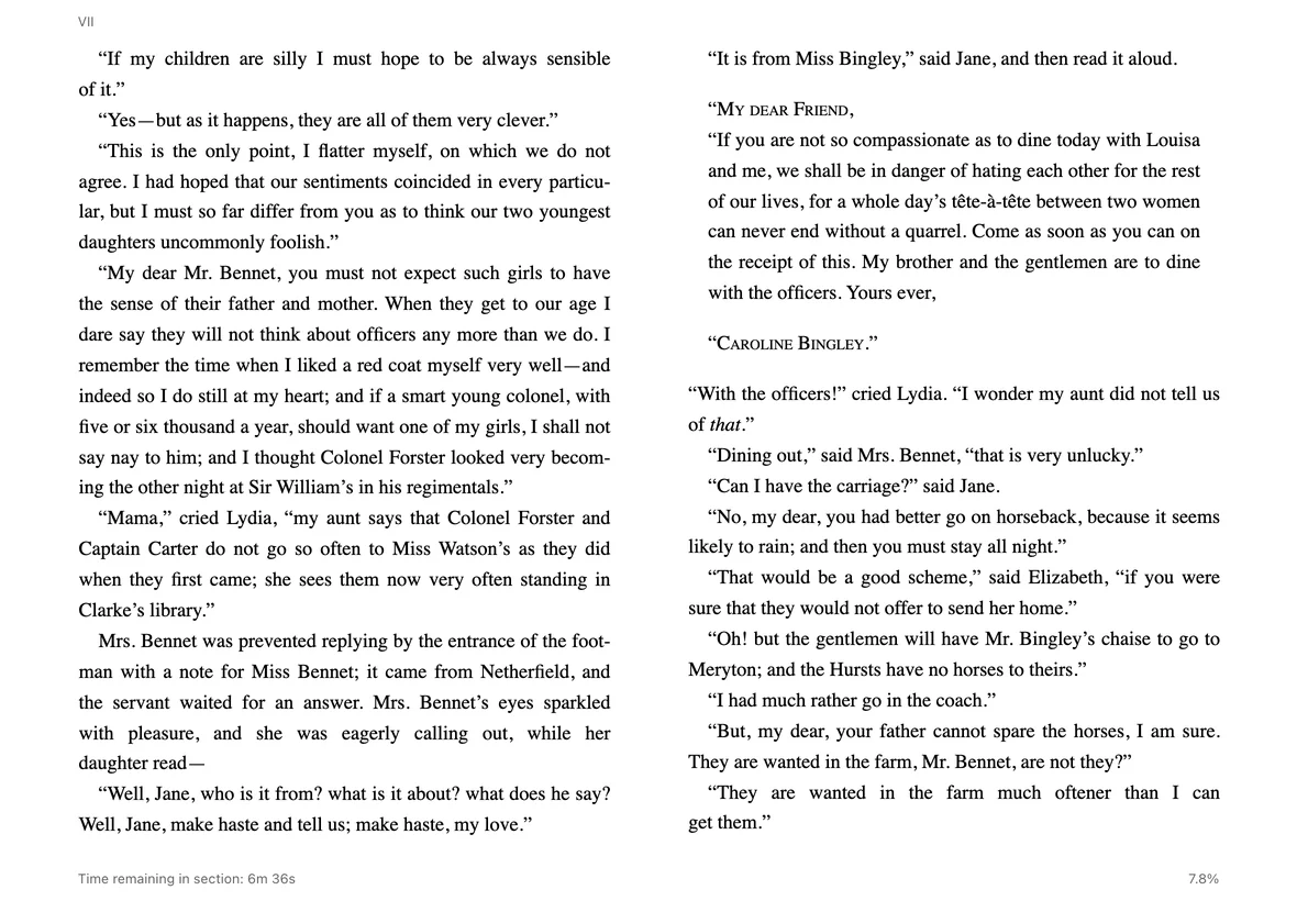 Pride and Prejudice on a tablet